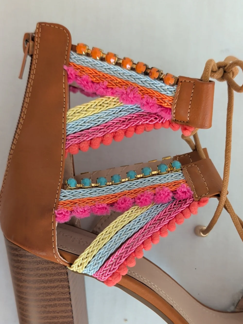 Charlotte Russe Edith-2 Lace-Up Gladiator Sandals 10 Pink Brown Multi